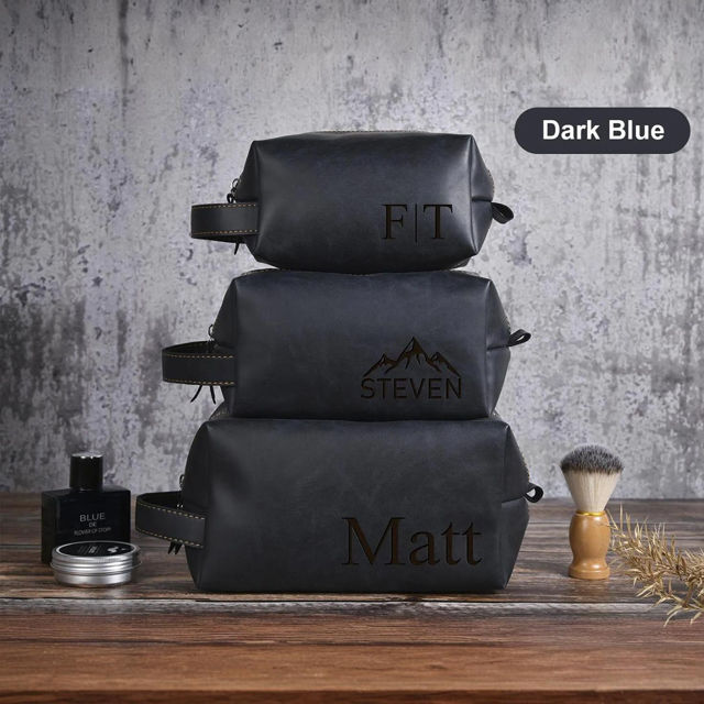 Picture of Custom Leather Toiletry Bag - Personalized Groomsmen Gifts - Travel Bag for Father's Day
