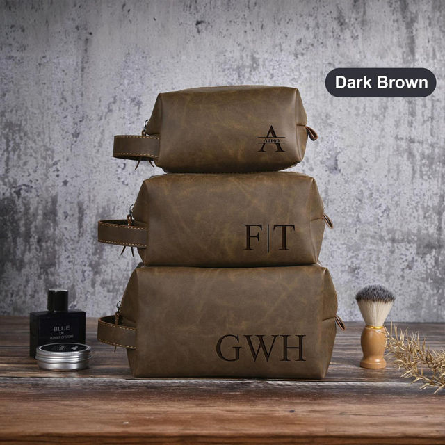 Picture of Custom Leather Toiletry Bag - Personalized Groomsmen Gifts - Travel Bag for Father's Day
