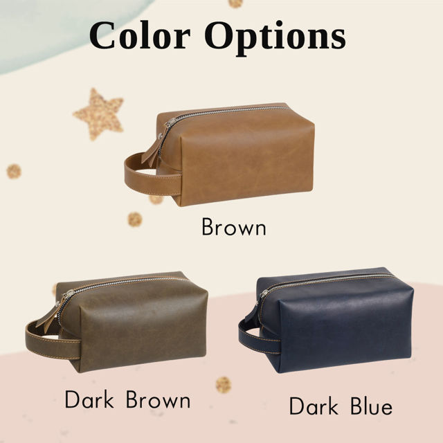 Picture of Custom Leather Toiletry Bag - Personalized Groomsmen Gifts - Travel Bag for Father's Day