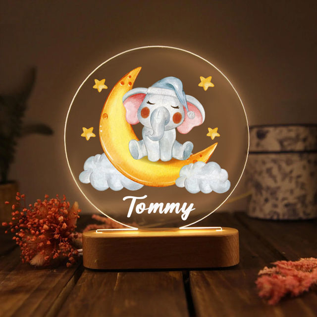 Picture of Custom Name Night Light for Kids - Personalized Sleeping Animal Night Lamp
