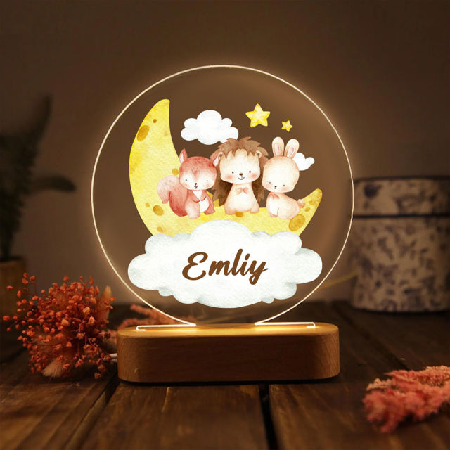 Picture of Custom Name Night Light for Kids - Personalized Sleeping Animal Night Lamp