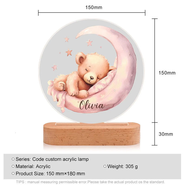 Picture of Custom Name Night Light for Kids - Personalized Sleeping Animal Night Lamp