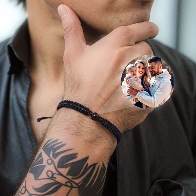 Picture of Custom Photo Projection Bracelet for Men - Handmade Braided Photo Bracelet for Dad - Personalized Memorial Photo Bracelet Men -Fathers Day Gift for Dad and Husband