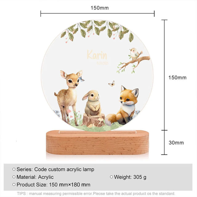 Picture of Custom Name Night Light for Kids - Personalized Animal Night Lamp | Birthday Gift