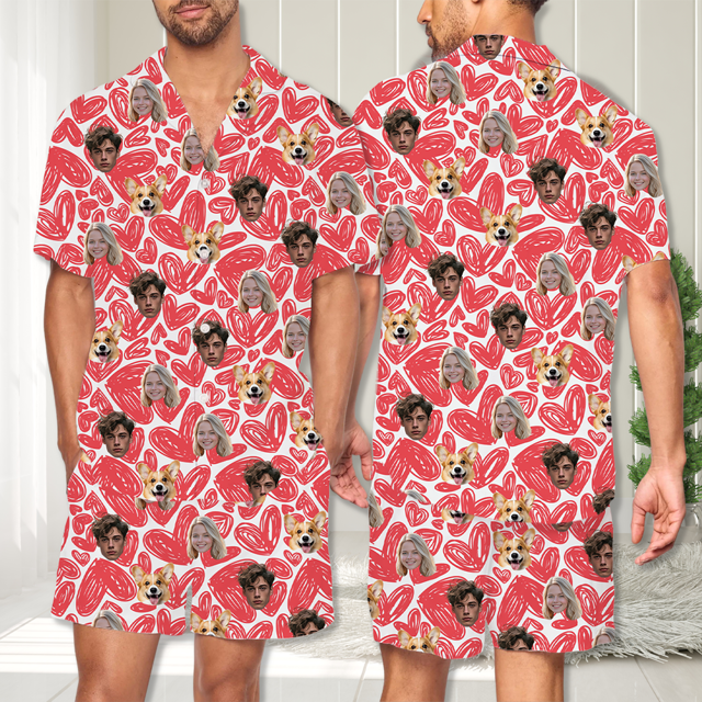 Picture of Custom Face Pajamas Full Set Short Sleeves - Personalised Pajamas Unisex Set