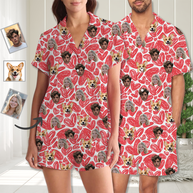 Picture of Custom Face Pajamas Full Set Short Sleeves - Personalised Pajamas Unisex Set