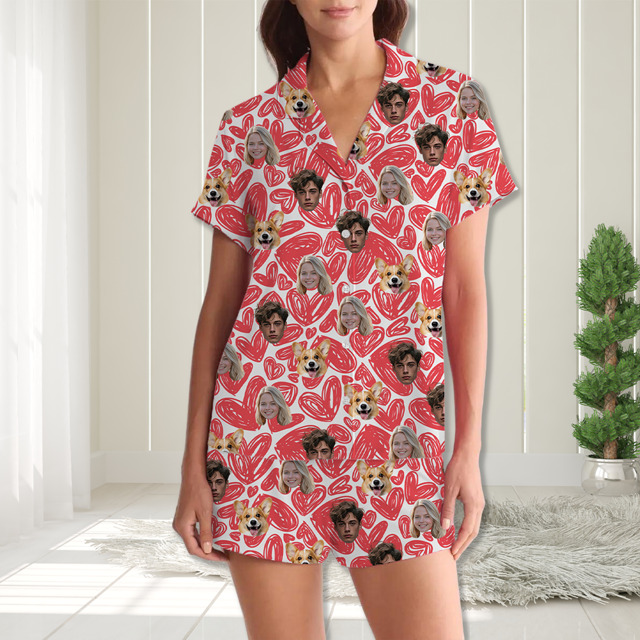 Picture of Custom Face Pajamas Full Set Short Sleeves - Personalised Pajamas Unisex Set