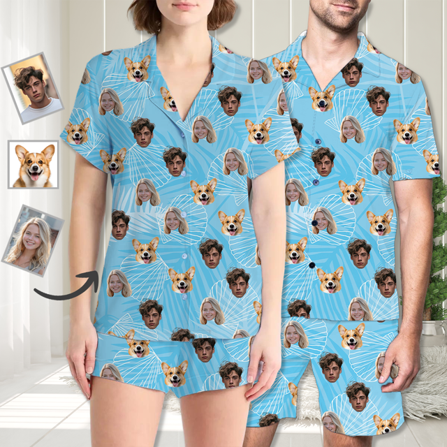 Picture of Custom Face Pajamas Full Set with Short Sleeves - Personalized Unisex Pajamas Set for Summer