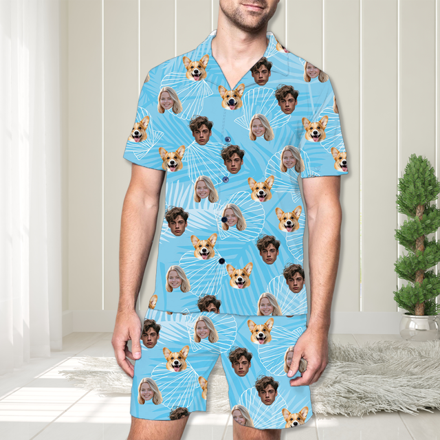 Picture of Custom Face Pajamas Full Set with Short Sleeves - Personalized Unisex Pajamas Set for Summer