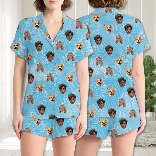 Picture of Custom Face Pajamas Full Set with Short Sleeves - Personalized Unisex Pajamas Set for Summer