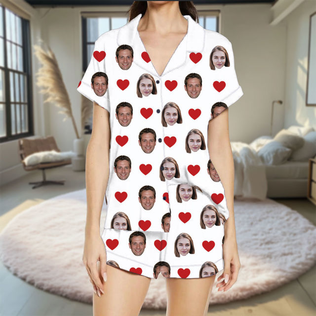 Picture of Custom Short Sleeves Face Pajamas Full Set - Personalised Unisex Summer Pajama