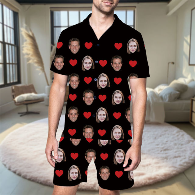 Picture of Custom Short Sleeves Face Pajamas Full Set - Personalised Unisex Summer Pajama