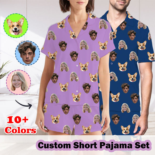 Picture of Custom Short Sleeves Face Pajamas Full Set - Personalised Unisex Summer Pajama Set