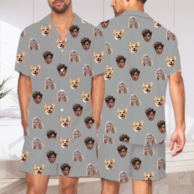 Picture of Custom Short Sleeves Face Pajamas Full Set - Personalised Unisex Summer Pajama Set