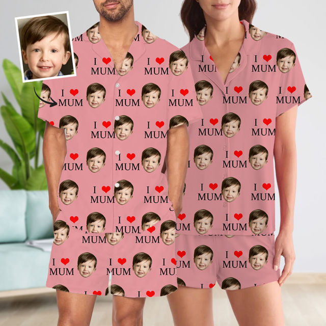 Picture of Custom Summer Pajamas Full Set with Short Sleeves - Personalised Unisex Pajama Set