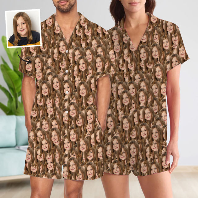 Picture of Custom Summer Pajamas Full Set with Short Sleeves - Personalised Unisex Pajama Sets
