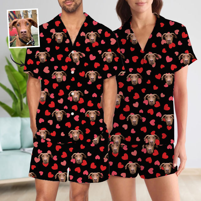 Picture of Custom Summer Pajamas Full Set with Short Sleeves - Personalised Unisex Pajama Set for Gift