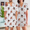Picture of Custom Summer Couple Pajamas Full Set with Short Sleeves - Personalised Unisex Pajama Set