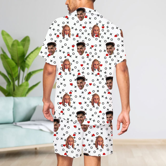 Picture of Custom Summer Couple Pajamas Full Set with Short Sleeves - Personalised Unisex Pajama Set