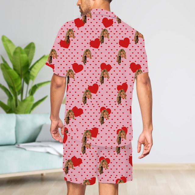 Picture of Custom Summer Pajamas Full Set with Short Sleeves - Personalised Pajama Set for Her