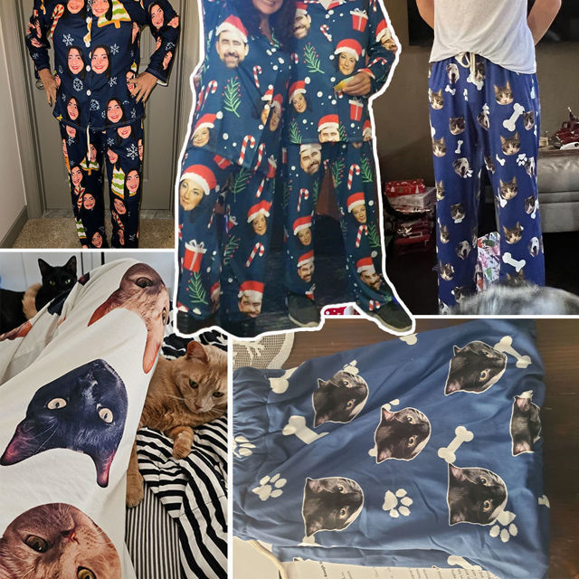 Picture of Custom Full Set Summer Pajamas with Short Sleeves - Personalised Face Pajama Set