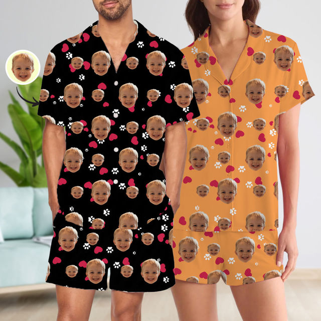 Picture of Custom Full Set Summer Pajamas with Short Sleeves - Personalised Face Pajama Set