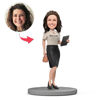 Picture of Custom Bobbleheads: White Blouse and Skirt Holding Documents Boss Lady | Personalized Bobbleheads for the Special Someone as a Unique Gift Idea｜Best Gift Idea for Birthday, Christmas, Thanksgiving etc.