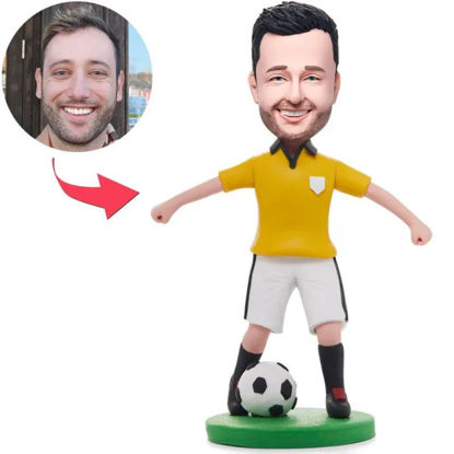 Picture of Custom Bobbleheads: Soccer Player Dribbling In Yellow Shirt | Personalized Bobbleheads for the Special Someone as a Unique Gift Idea｜Best Gift Idea for Birthday, Christmas, Thanksgiving etc.