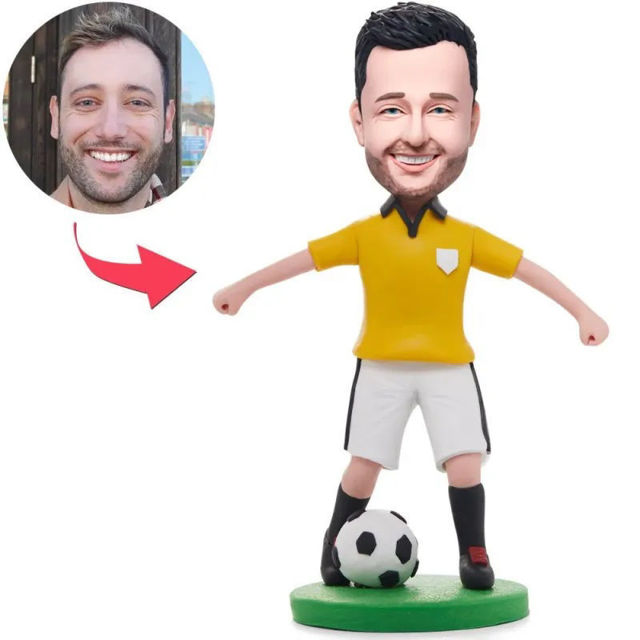 Picture of Custom Bobbleheads: Soccer Player Dribbling In Yellow Shirt | Personalized Bobbleheads for the Special Someone as a Unique Gift Idea｜Best Gift Idea for Birthday, Christmas, Thanksgiving etc.