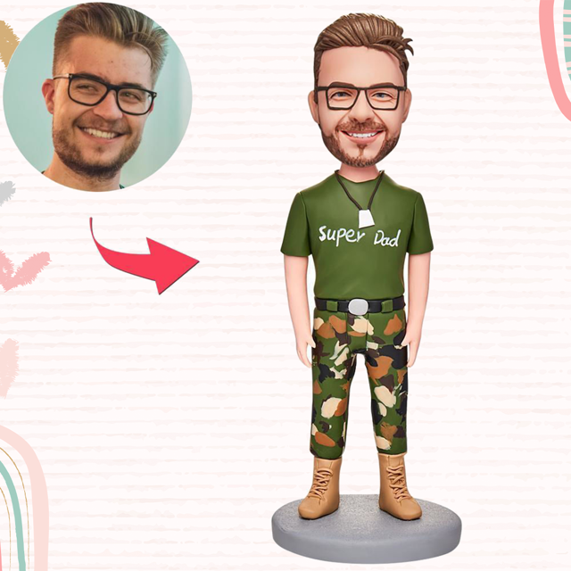 Picture of Custom Bobbleheads: Father's Day Gift Dad in Camouflage | Personalized Bobbleheads for the Special Someone as a Unique Gift Idea｜Best Gift Idea for Birthday, Christmas, Thanksgiving etc.