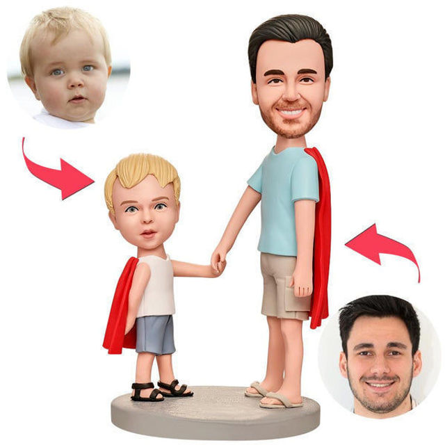 Picture of Custom Bobbleheads: Superman Dad And Son Bobbleheads | Personalized Bobbleheads for the Special Someone as a Unique Gift Idea｜Best Gift Idea for Birthday, Christmas, Thanksgiving etc.
