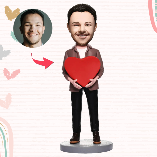 Picture of Custom Bobbleheads: Man With Heart | Personalized Bobbleheads for the Special Someone as a Unique Gift Idea｜Best Gift Idea for Birthday, Christmas, Thanksgiving etc.