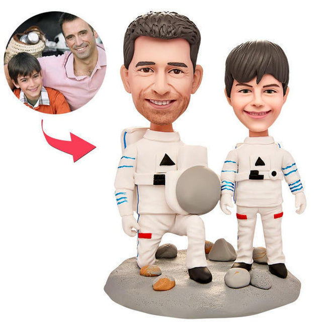 Picture of Custom Bobbleheads: Astronaut Father & Son Bobbleheads | Personalized Bobbleheads for the Special Someone as a Unique Gift Idea｜Best Gift Idea for Birthday, Christmas, Thanksgiving etc.
