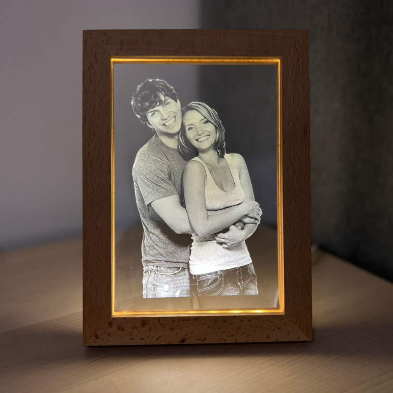 Picture of Custom Crystal Photo With Wooden Light Frame
