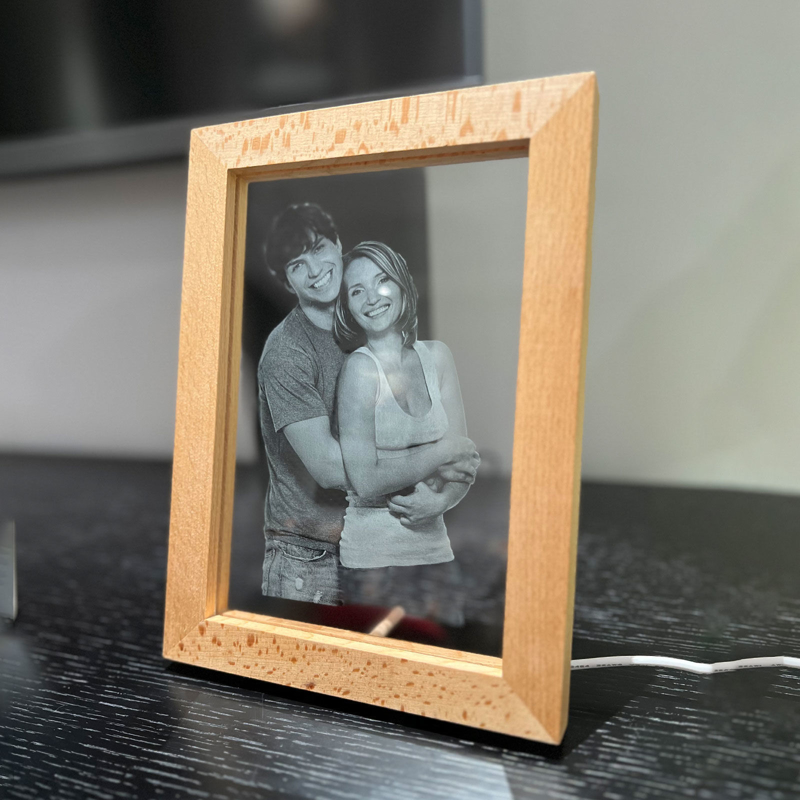 Picture of Custom Crystal Photo With Wooden Light Frame