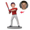 Picture of Custom Bobbleheads: Baseball Batter in Red Jersey Holding Baseball Bat | Personalized Bobbleheads for the Special Someone as a Unique Gift Idea｜Best Gift Idea for Birthday, Christmas, Thanksgiving etc.