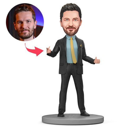 Picture of Custom Bobbleheads: Black Suit With Blue Shirt And Yellow Tie Business Man| Personalized Bobbleheads for the Special Someone as a Unique Gift Idea｜Best Gift Idea for Birthday, Christmas, Thanksgiving etc.