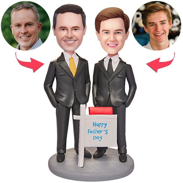 Picture of Custom Bobbleheads: Fathers Day Gift Father and Son in Suits Bobbleheads | Personalized Bobbleheads for the Special Someone as a Unique Gift Idea｜Best Gift Idea for Birthday, Christmas, Thanksgiving etc.