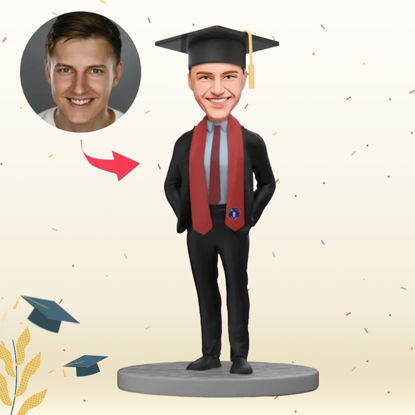 Picture of Custom Bobbleheads: Handsome Male Graduate in A Suit With Red | Personalized Bobbleheads for the Special Someone as a Unique Gift Idea｜Best Gift Idea for Birthday, Christmas, Thanksgiving etc.