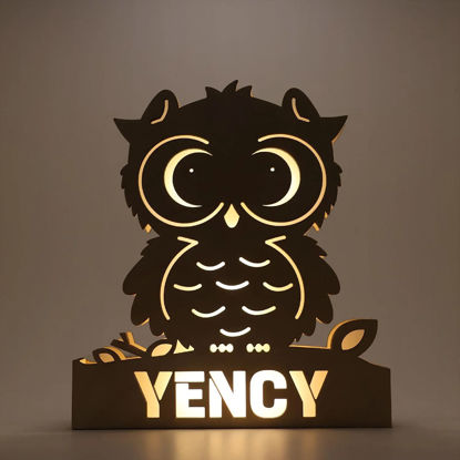 Picture of Personalized Owl Night Light for Wall Decor - Custom Wooden Engraved Name Night Light