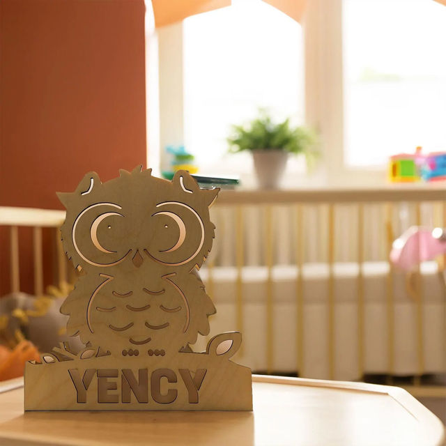 Picture of Personalized Owl Night Light for Wall Decor - Custom Wooden Engraved Name Night Light