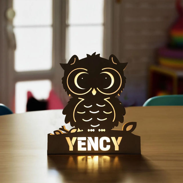Picture of Personalized Owl Night Light for Wall Decor - Custom Wooden Engraved Name Night Light