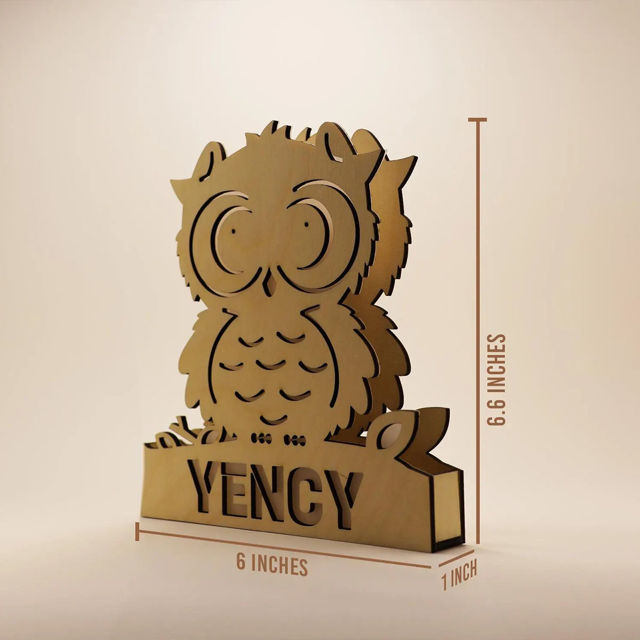 Picture of Personalized Owl Night Light for Wall Decor - Custom Wooden Engraved Name Night Light