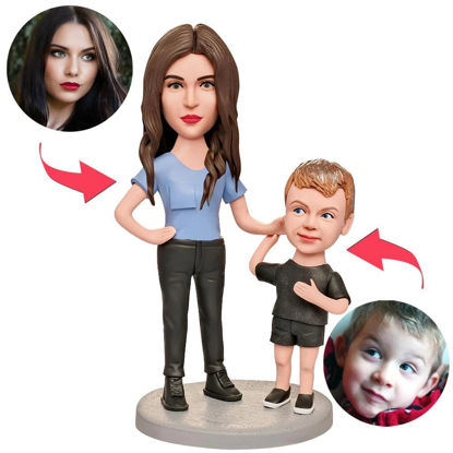 Picture of Custom Bobbleheads: Mom Grabbing Child's Ear | Personalized Bobbleheads for the Special Someone as a Unique Gift Idea｜Best Gift Idea for Birthday, Christmas, Thanksgiving etc.