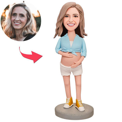 Picture of Custom Bobbleheads: Mother's Day Gift Pregnant Woman in Blue | Personalized Bobbleheads for the Special Someone as a Unique Gift Idea｜Best Gift Idea for Birthday, Christmas, Thanksgiving etc.