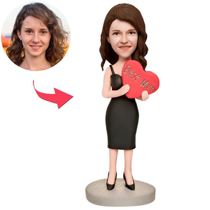 Picture of Custom Bobbleheads: Mother's Day Gift Sexy Mom Holding Heart | Personalized Bobbleheads for the Special Someone as a Unique Gift Idea｜Best Gift Idea for Birthday, Christmas, Thanksgiving etc.