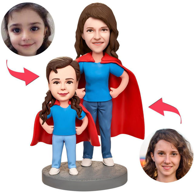 Picture of Custom Bobbleheads: Mothers Day Gift Super Mother and Daughter Bobbleheads | Personalized Bobbleheads for the Special Someone as a Unique Gift Idea｜Best Gift Idea for Birthday, Christmas, Thanksgiving etc.