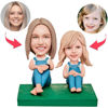 Picture of Custom Bobbleheads: Mothers Day Gift Mother and Daughter in Suspenders Bobbleheads | Personalized Bobbleheads for the Special Someone as a Unique Gift Idea｜Best Gift Idea for Birthday, Christmas, Thanksgiving etc.