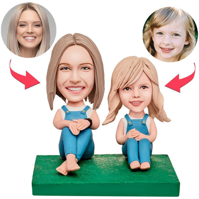 Picture of Custom Bobbleheads: Mothers Day Gift Mother and Daughter in Suspenders Bobbleheads | Personalized Bobbleheads for the Special Someone as a Unique Gift Idea｜Best Gift Idea for Birthday, Christmas, Thanksgiving etc.
