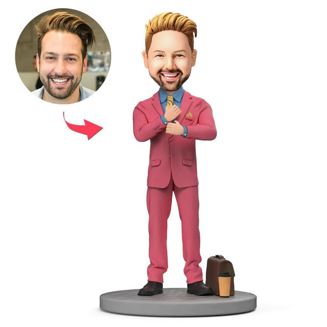 Picture of Custom Bobbleheads: Red Suit Business Man With A Briefcase| Personalized Bobbleheads for the Special Someone as a Unique Gift Idea｜Best Gift Idea for Birthday, Christmas, Thanksgiving etc.